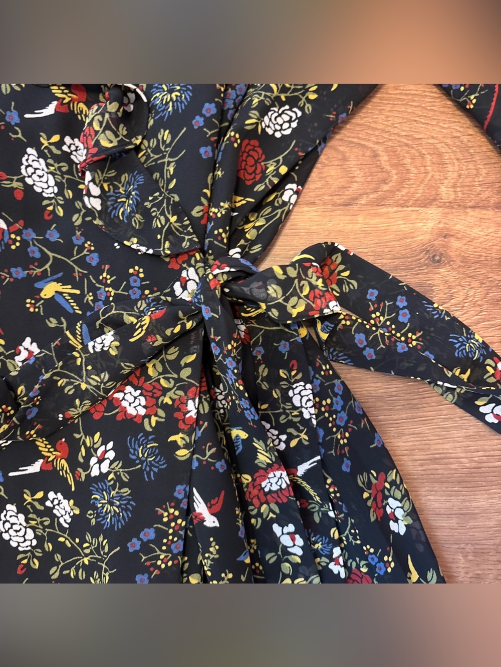 Madewell Medium Sheer-Sleeve Ruffled Wrap Dress in Finch Floral Black - Picture 3 of 6